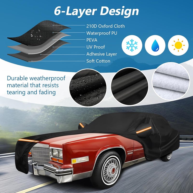 BIGACOVER Car Cover for Cadillac Eldorado Biarritz/Brougham/Fleetwood/Convertible 1979-1985 1992-2002, Waterproof 210D Oxford Cloth and Cotton Cover Outdoor Car Cover Windproof Heavy Duty All Weather - Image 2